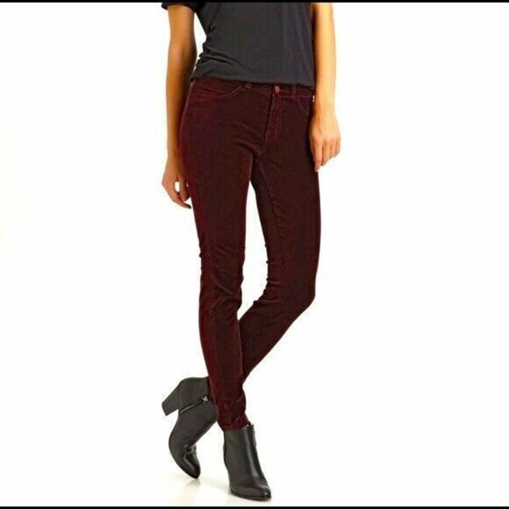 J Brand Red Women Maroon Velvet Legging Skinny Pants| Women's Size 27 - Picture 1 of 6